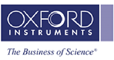 Logo of Oxford Instruments featuring the company name in white capital letters on a blue background, with the slogan The Business of Science® written below in italics.