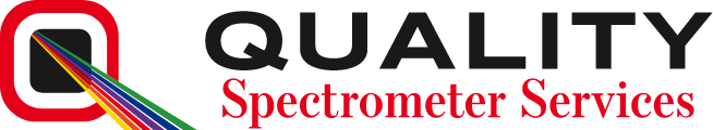 Logo for “Quality Spectrometer Services” with a black square emitting colored beams on the left, “QUALITY” in bold black letters, and “Spectrometer Services” in red below.